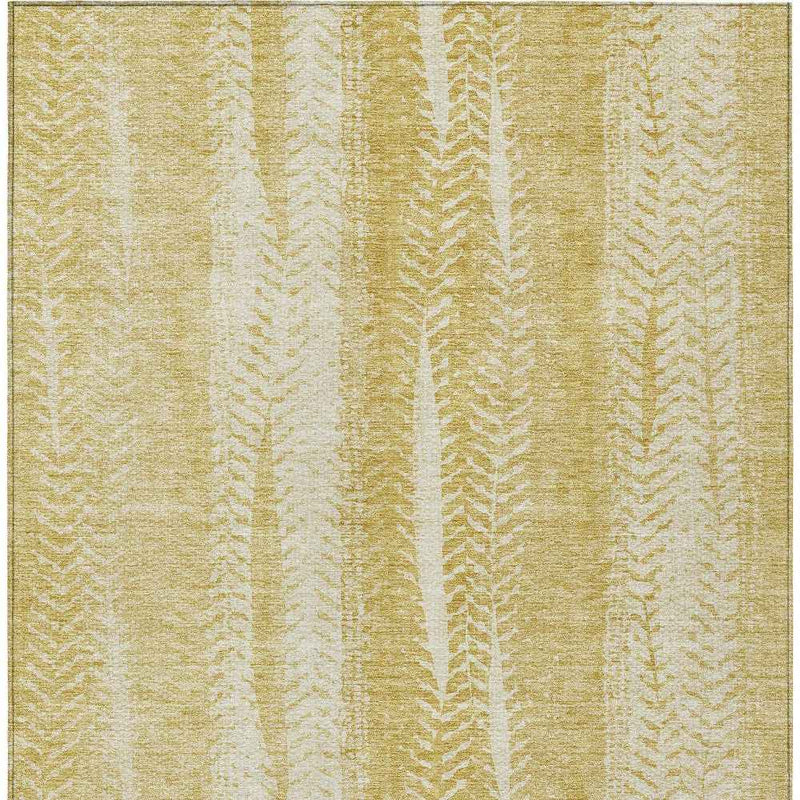 8' X 10' Gold Wheat And Ivory Botanical Leaves Washable Indoor Outdoor Area Rug