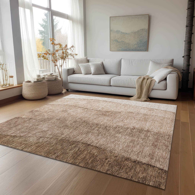 8' X 10' Brown And Beige Ombre Washable Indoor Outdoor Area Rug