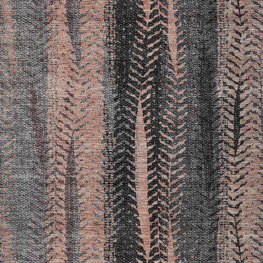 10' X 14' Blue Charcoal And Copper Botanical Leaves Washable Indoor Outdoor Area Rug