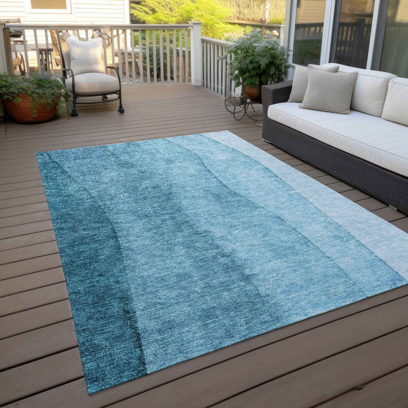 3' X 5' Teal Blue Aqua And Blue Ombre Washable Indoor Outdoor Area Rug