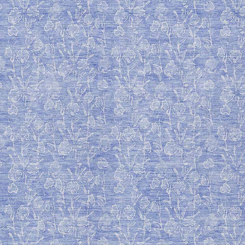 3' X 5' Denim Blue And Ivory Floral Washable Indoor Outdoor Area Rug
