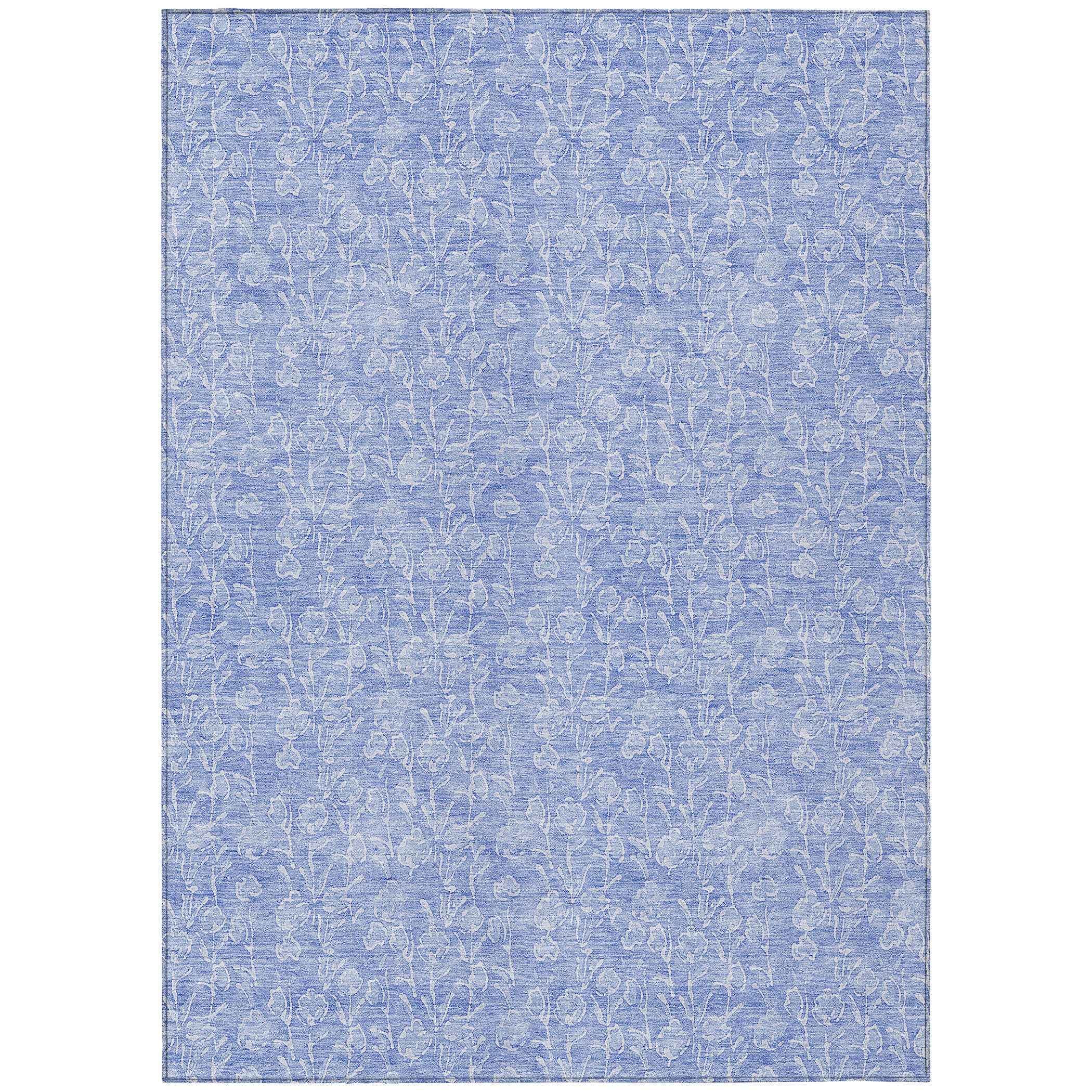 3' X 5' Denim Blue And Ivory Floral Washable Indoor Outdoor Area Rug