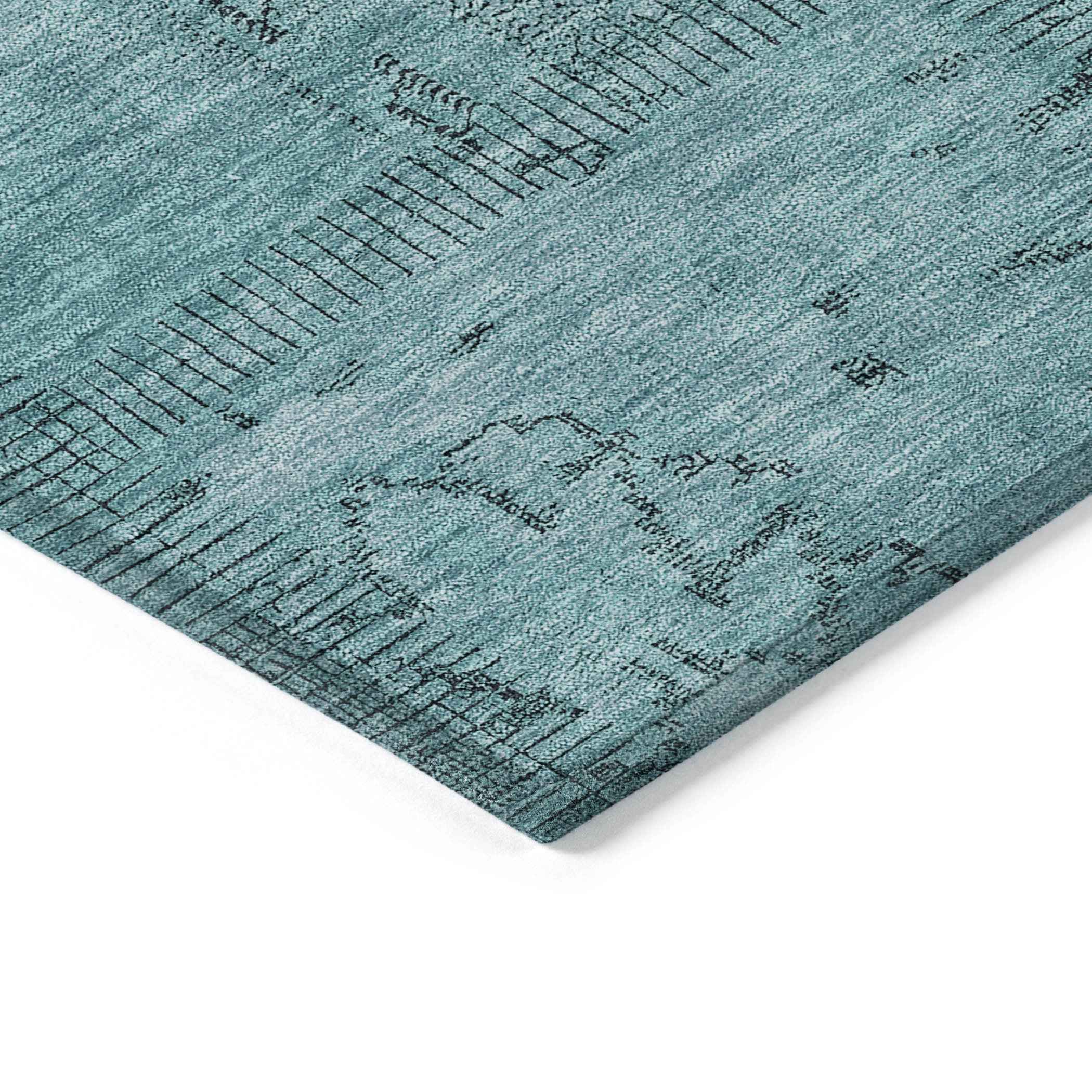 9' X 12' Teal Blue And Aqua Patchwork Washable Indoor Outdoor Area Rug