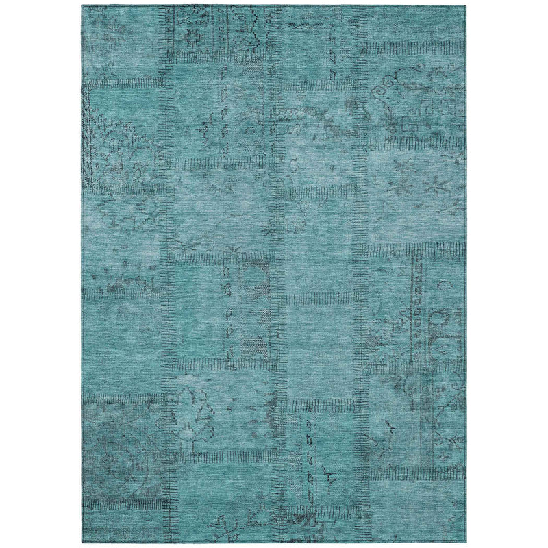 9' X 12' Teal Blue And Aqua Patchwork Washable Indoor Outdoor Area Rug
