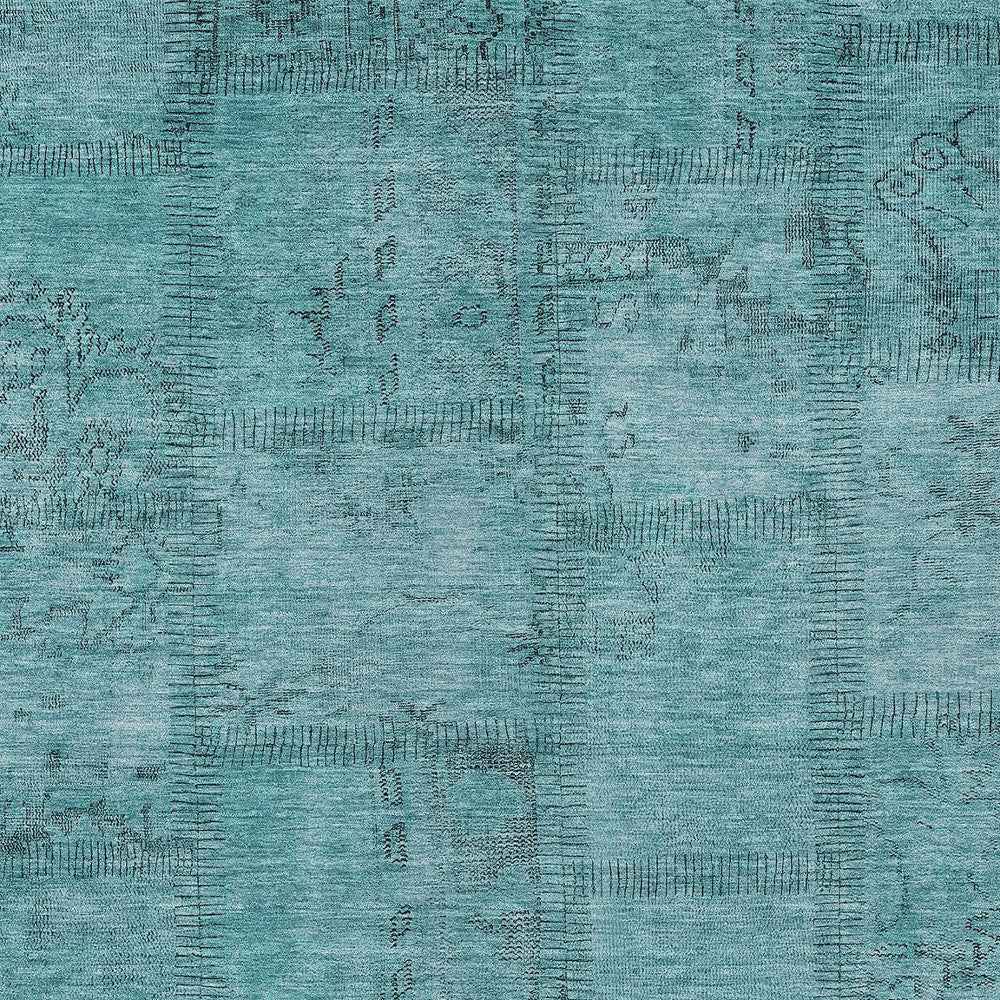 9' X 12' Teal Blue And Aqua Patchwork Washable Indoor Outdoor Area Rug