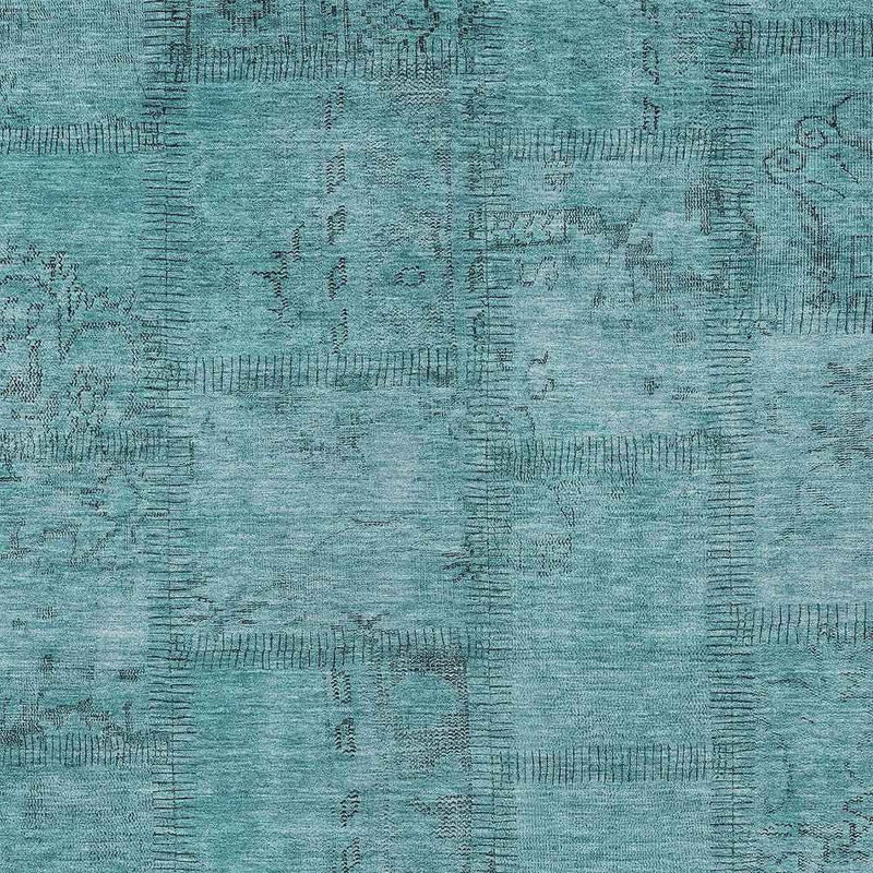 9' X 12' Teal Blue And Aqua Patchwork Washable Indoor Outdoor Area Rug
