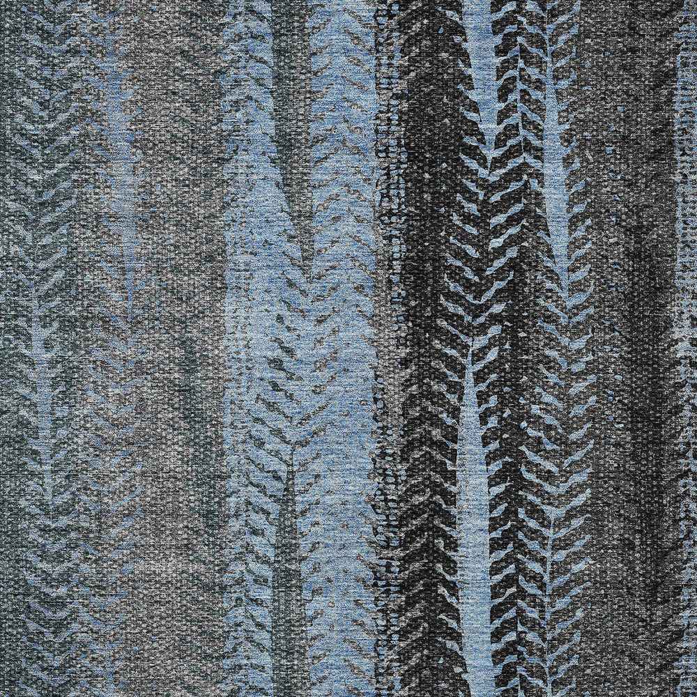 10' X 14' Blue Gray And Charcoal Botanical Leaves Washable Indoor Outdoor Area Rug