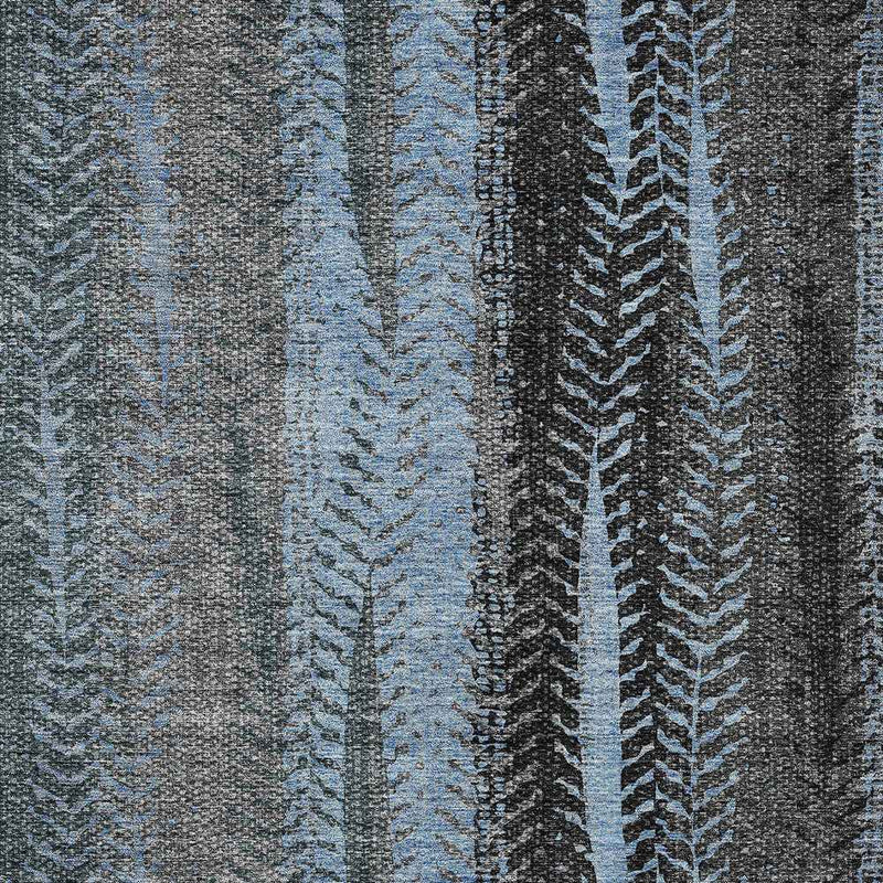 10' X 14' Blue Gray And Charcoal Botanical Leaves Washable Indoor Outdoor Area Rug