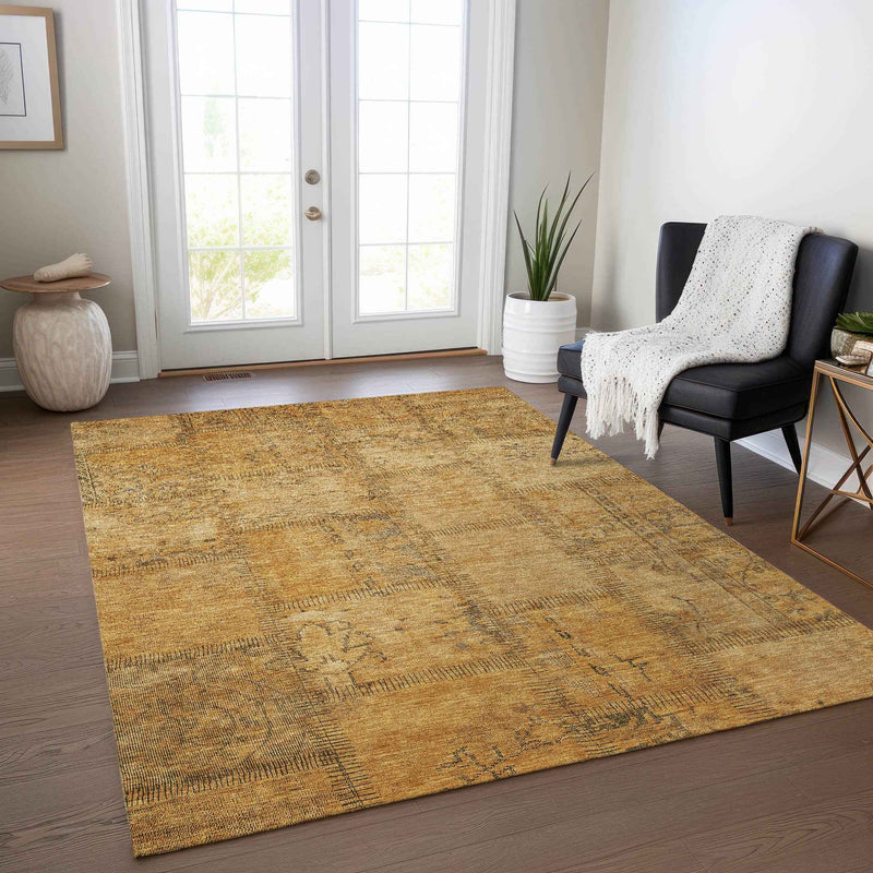3' X 5' Peach Gray And Charcoal Patchwork Washable Indoor Outdoor Area Rug