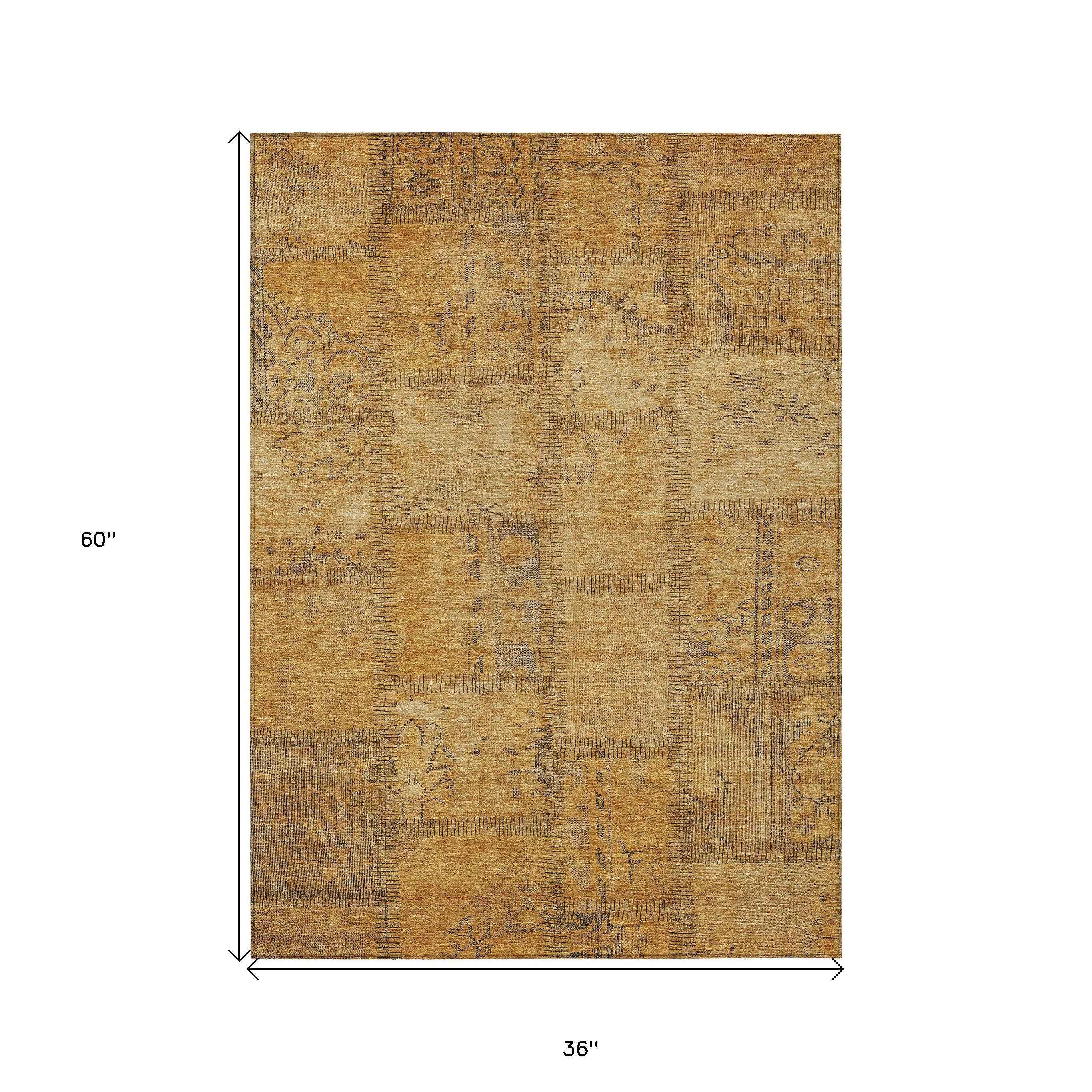 3' X 5' Peach Gray And Charcoal Patchwork Washable Indoor Outdoor Area Rug
