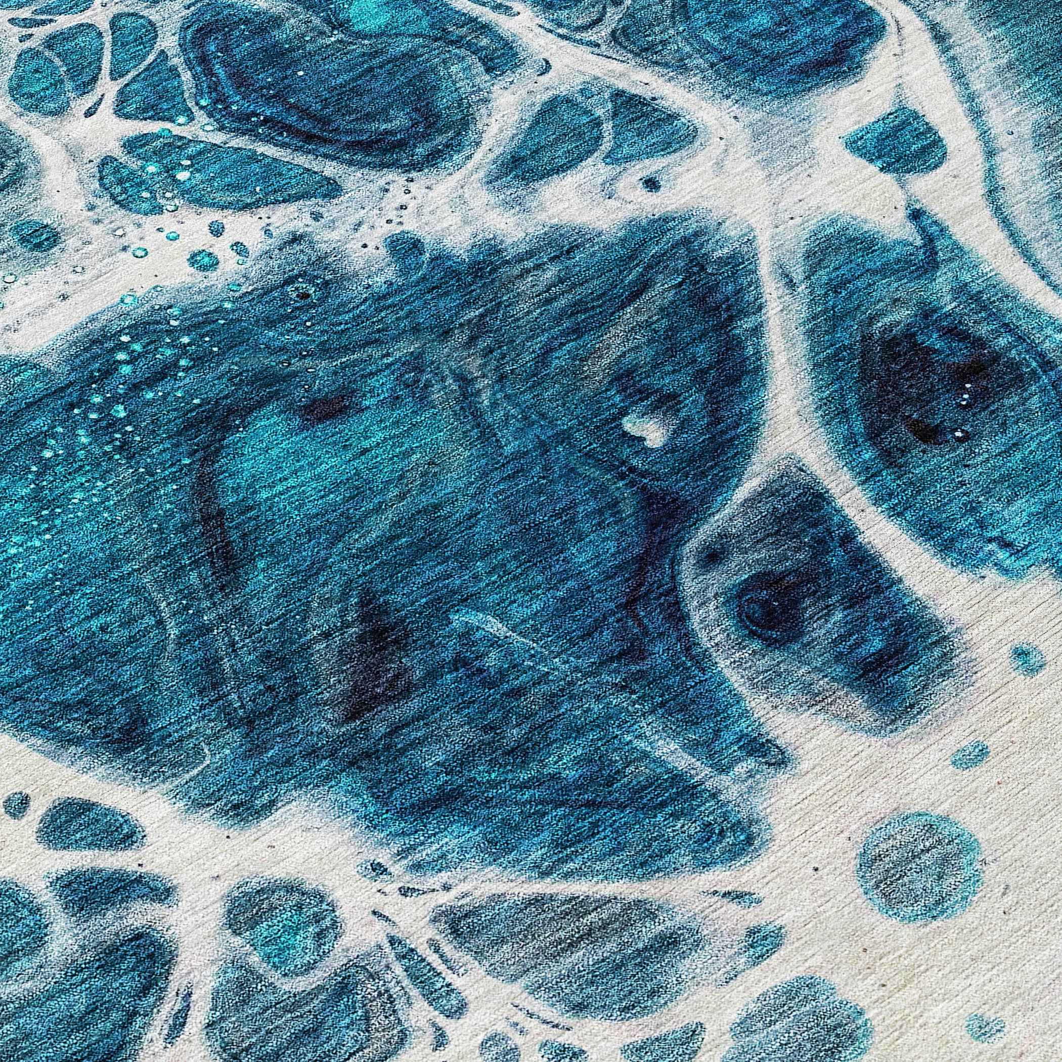 8' Teal Blue And Navy Blue Round Nautical Washable Indoor Outdoor Area Rug