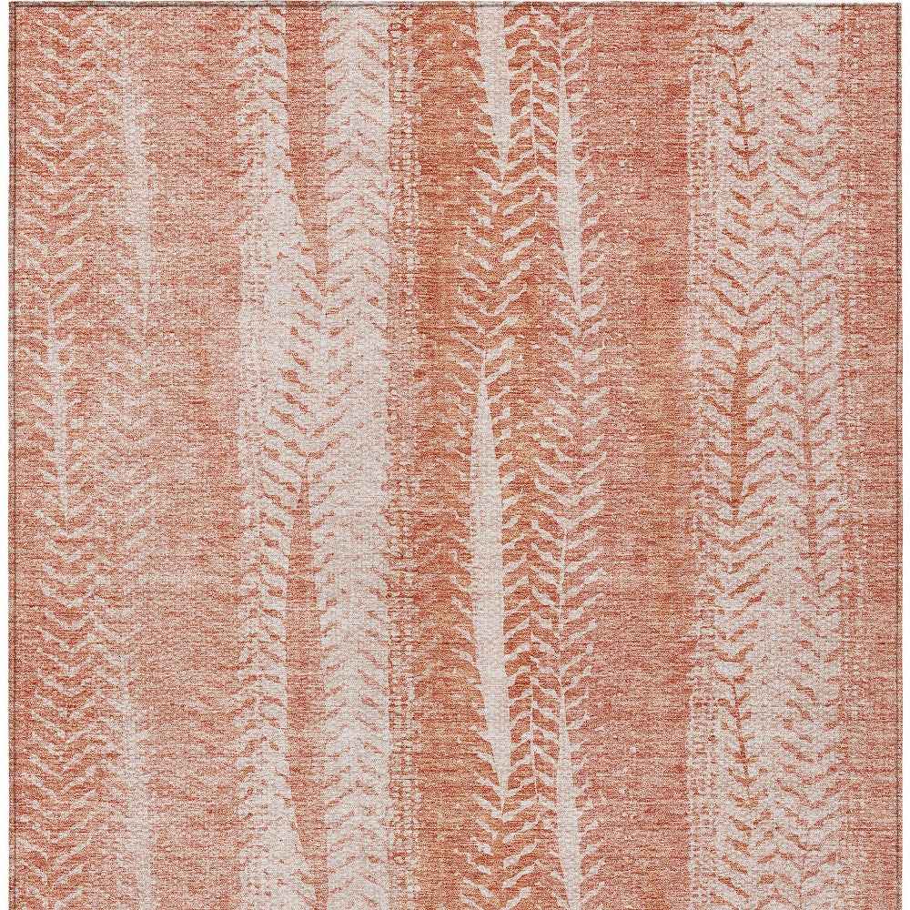 3' X 5' Orange And Salmon Botanical Leaves Washable Indoor Outdoor Area Rug