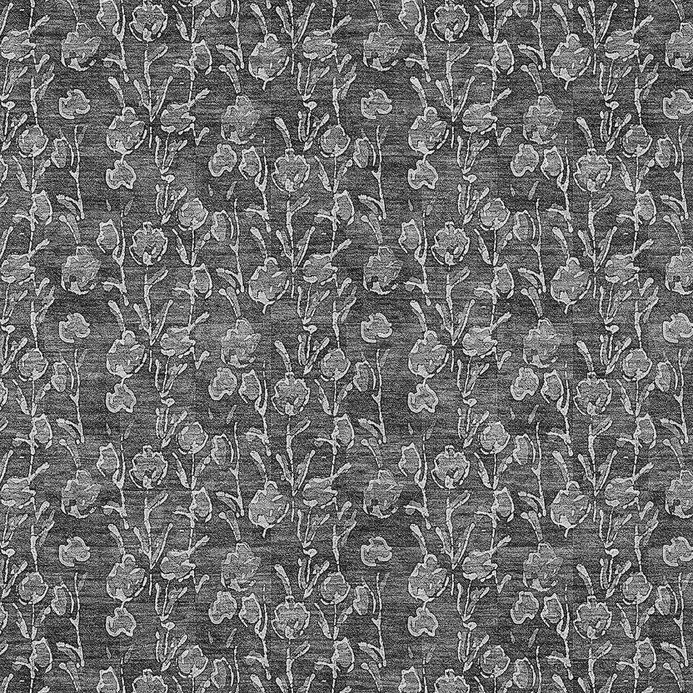 9' X 12' Gray Charcoal And Silver Floral Washable Indoor Outdoor Area Rug