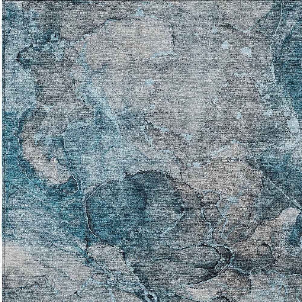 3' X 5' Teal Blue And Navy Blue Abstract Washable Indoor Outdoor Area Rug