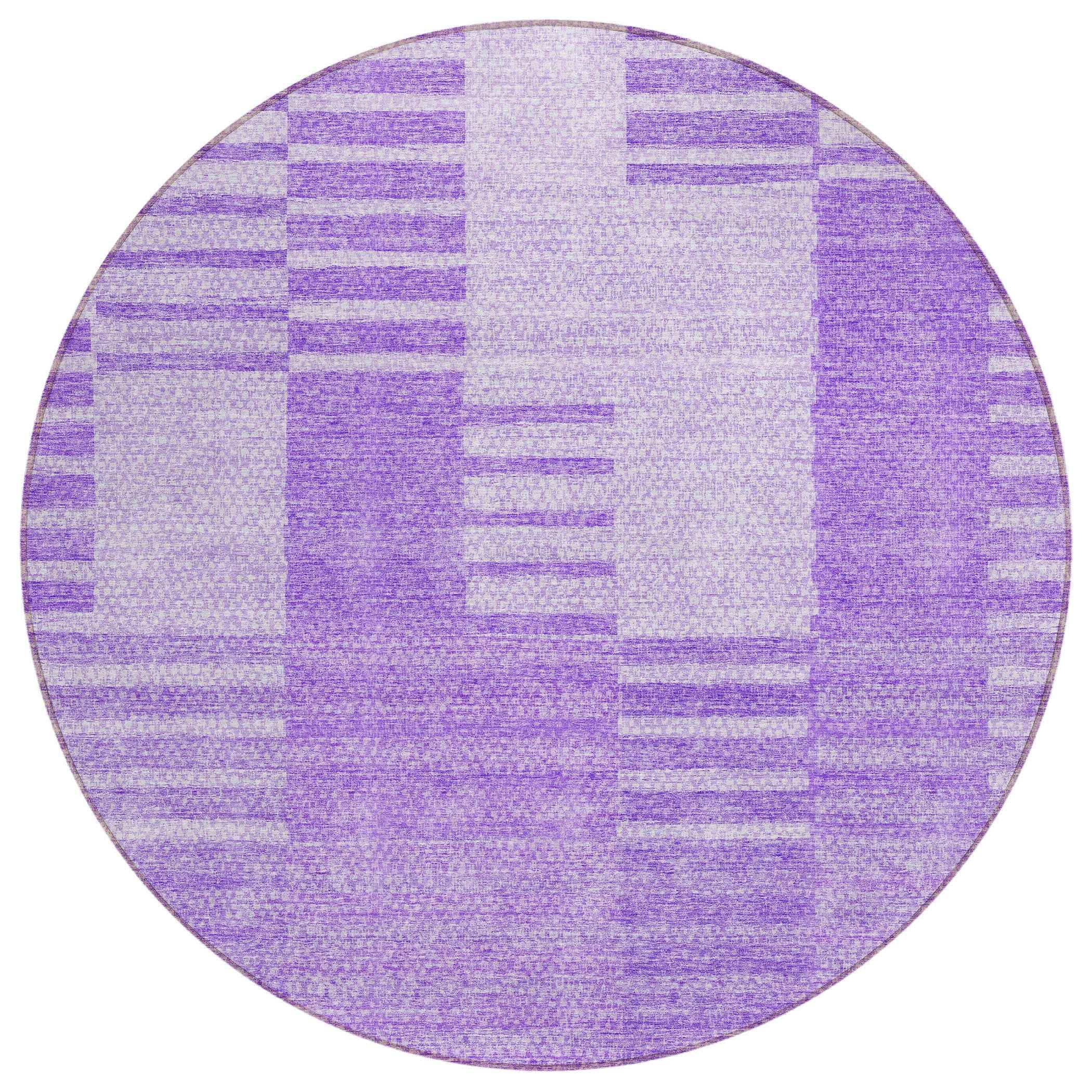8' Lavender And Purple Round Striped Washable Indoor Outdoor Area Rug