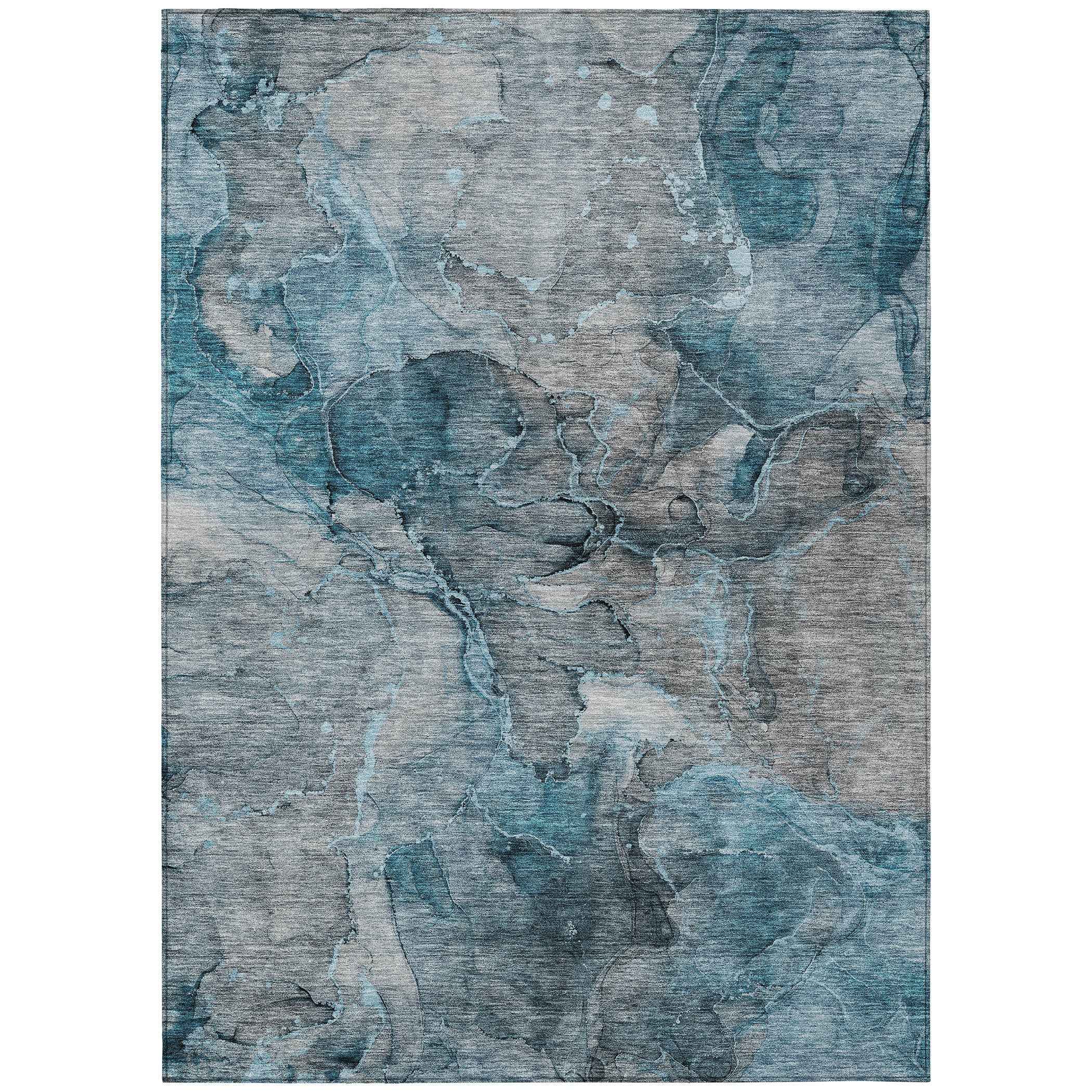 3' X 5' Teal Blue And Navy Blue Abstract Washable Indoor Outdoor Area Rug