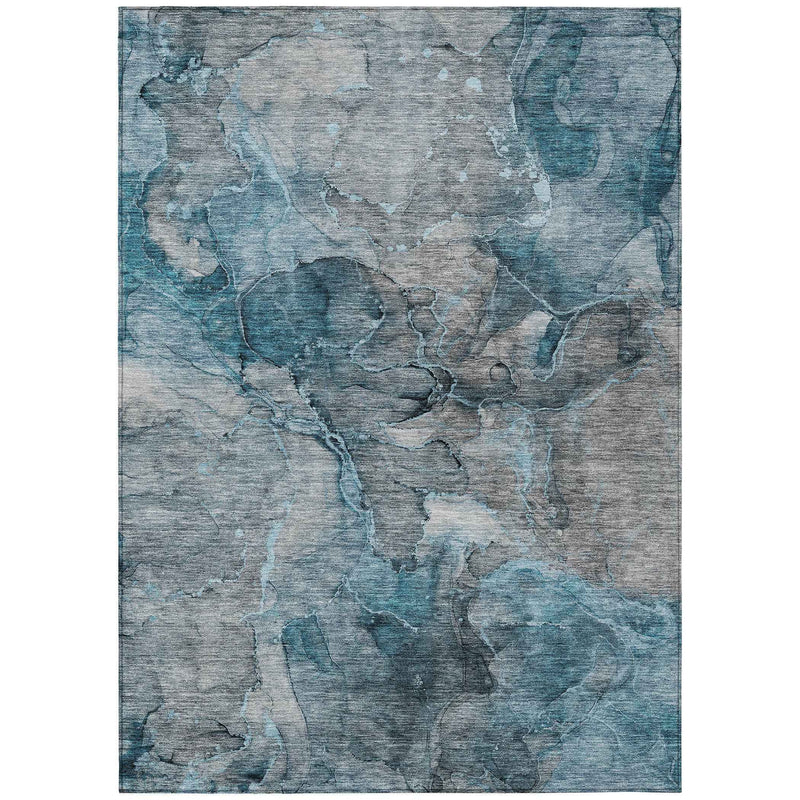 3' X 5' Teal Blue And Navy Blue Abstract Washable Indoor Outdoor Area Rug
