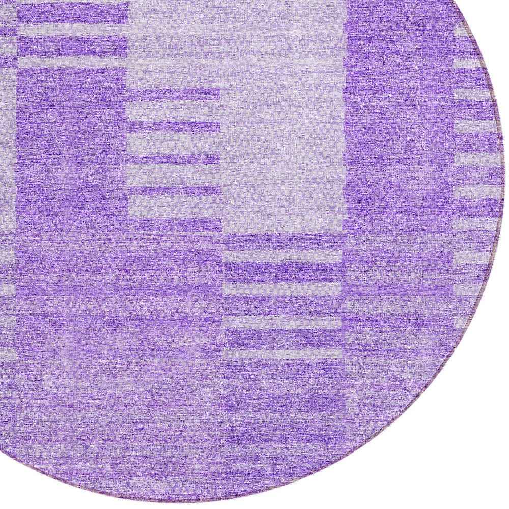 8' Lavender And Purple Round Striped Washable Indoor Outdoor Area Rug
