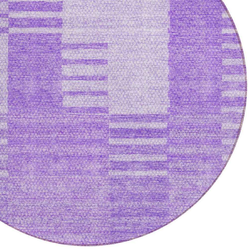 8' Lavender And Purple Round Striped Washable Indoor Outdoor Area Rug
