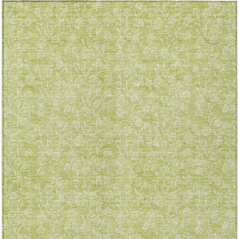 10' X 14' Artichoke Green And Ivory Floral Washable Indoor Outdoor Area Rug