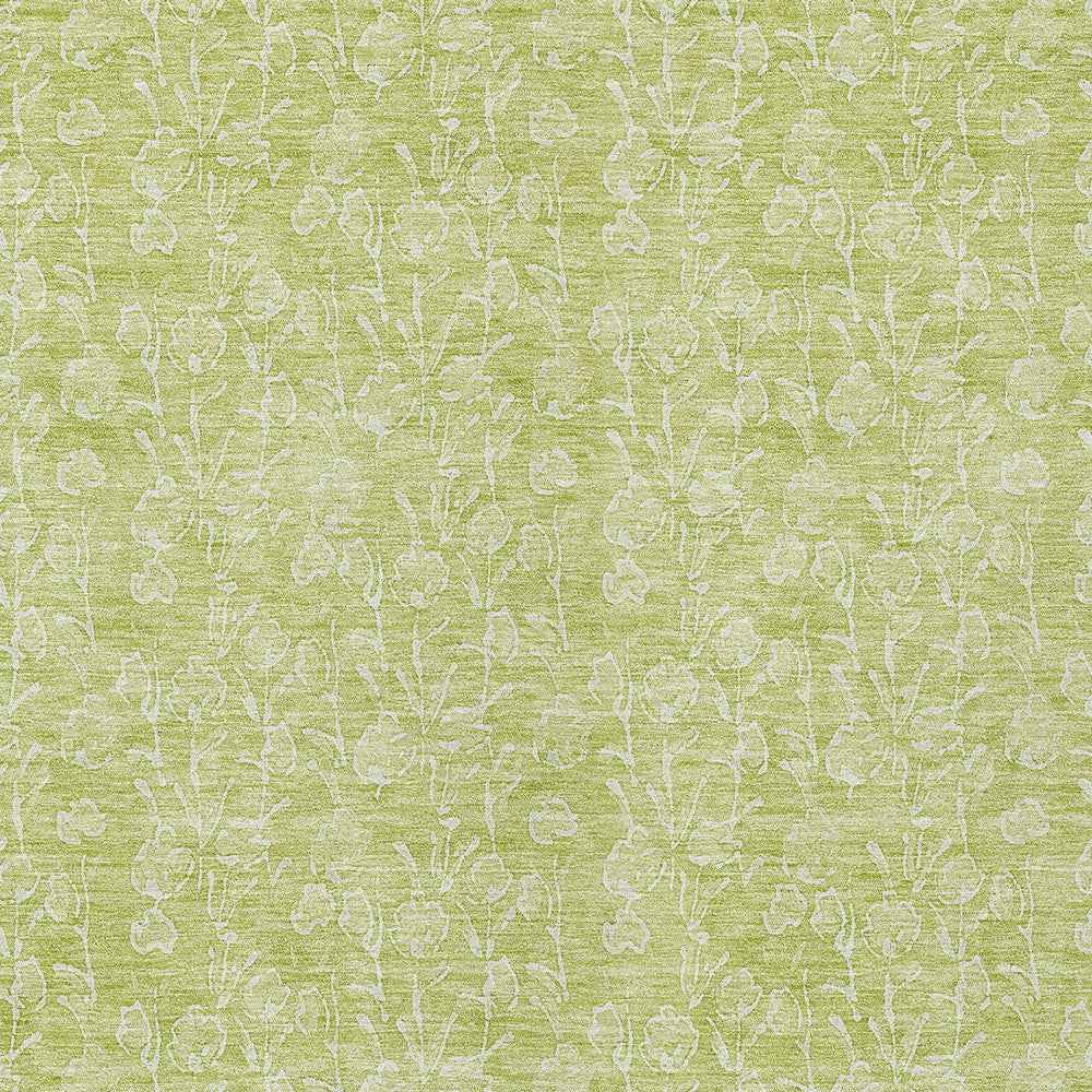 10' X 14' Artichoke Green And Ivory Floral Washable Indoor Outdoor Area Rug