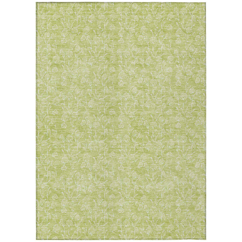 10' X 14' Artichoke Green And Ivory Floral Washable Indoor Outdoor Area Rug