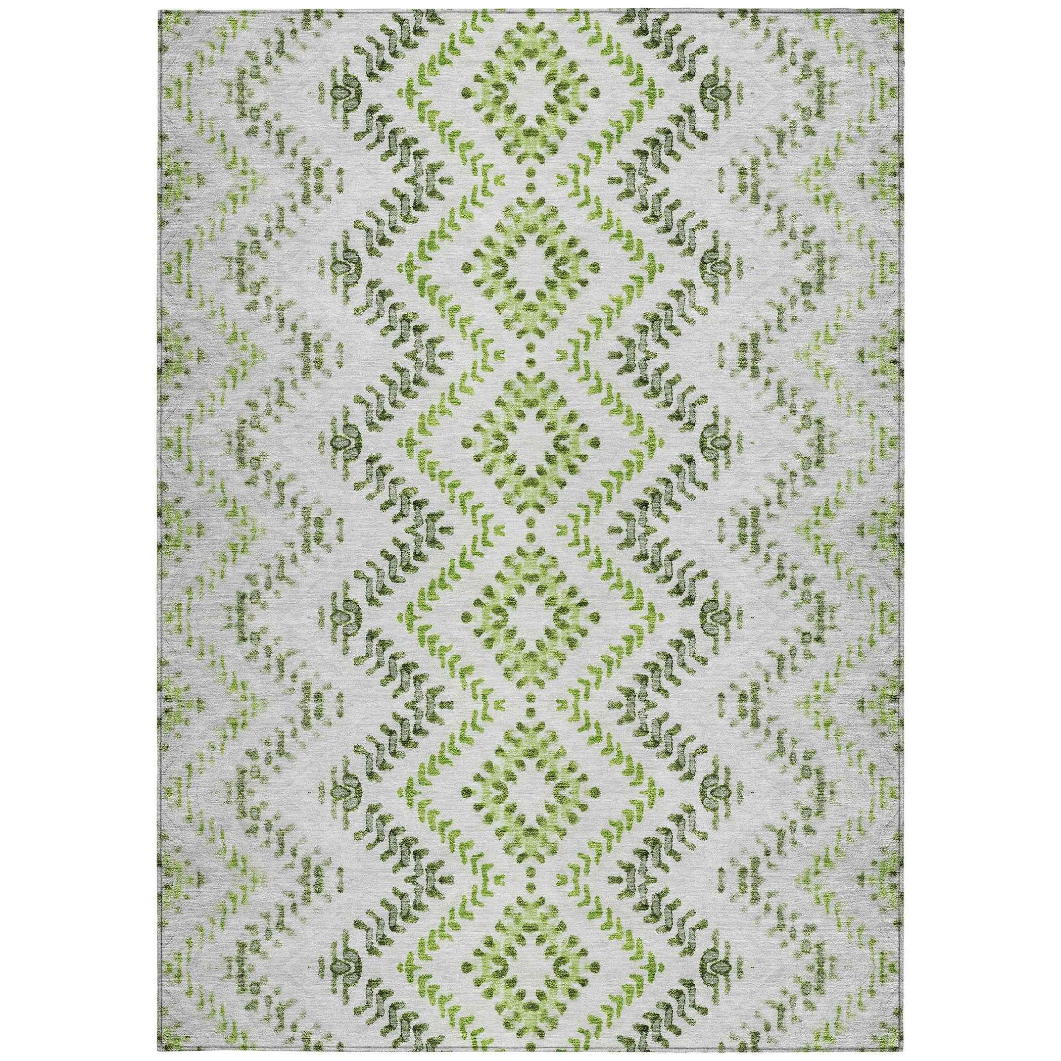 5' X 8' Green Ivory And Gray Geometric Washable Indoor Outdoor Area Rug
