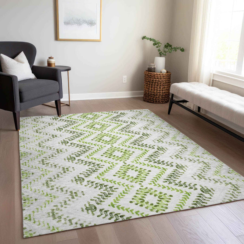 5' X 8' Green Ivory And Gray Geometric Washable Indoor Outdoor Area Rug