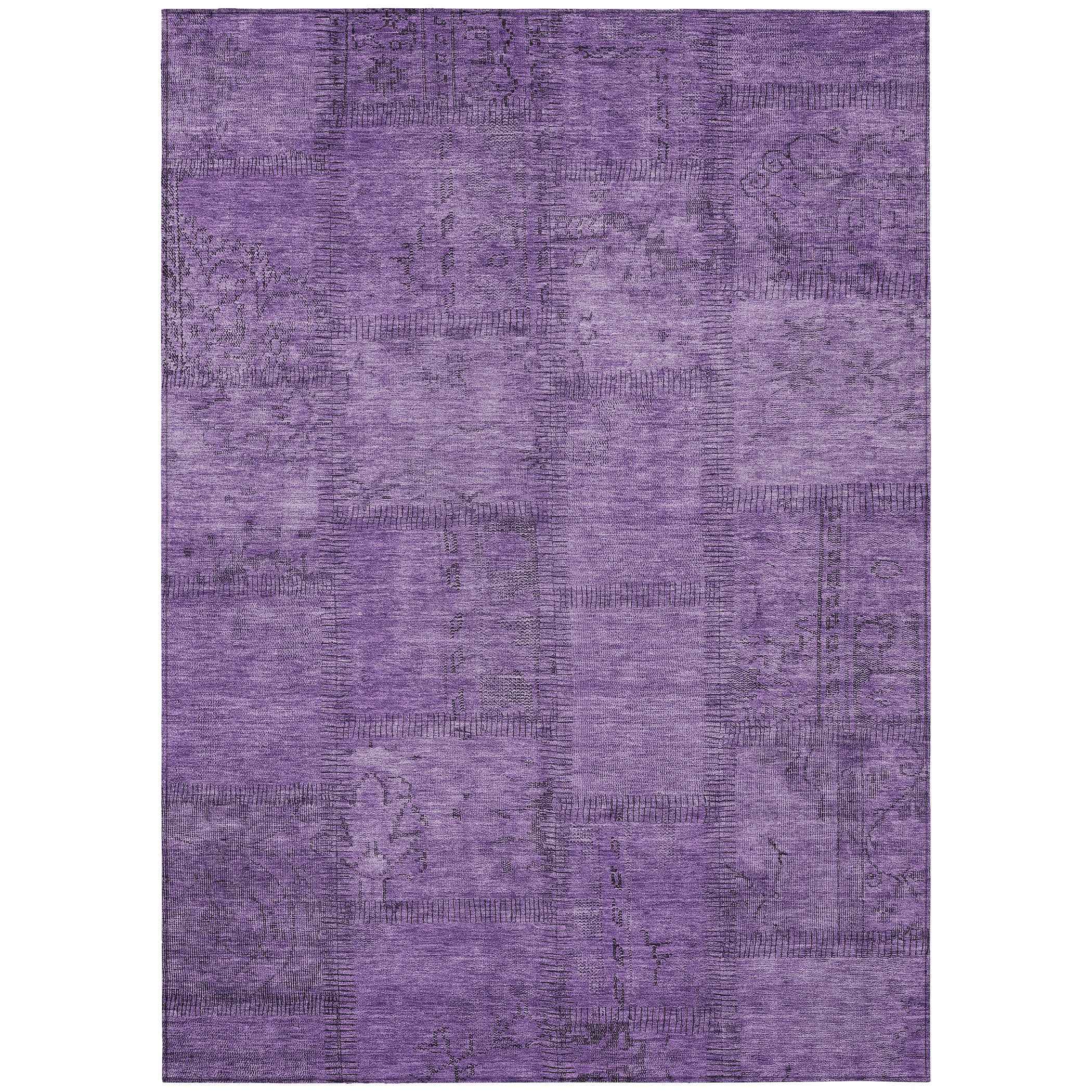 5' X 8' Purple Eggplant And Gray Patchwork Washable Indoor Outdoor Area Rug