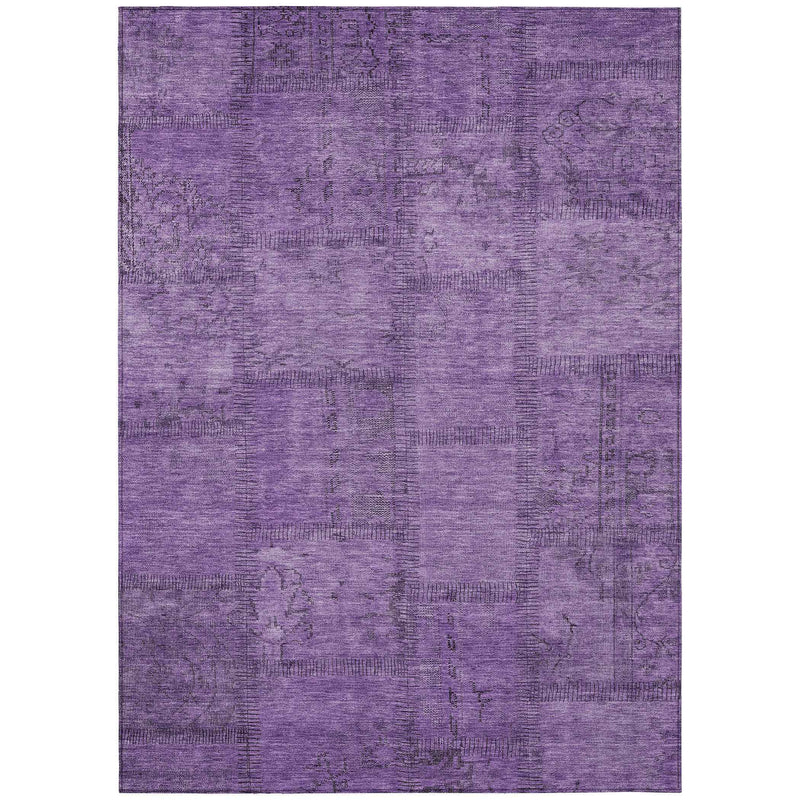 5' X 8' Purple Eggplant And Gray Patchwork Washable Indoor Outdoor Area Rug