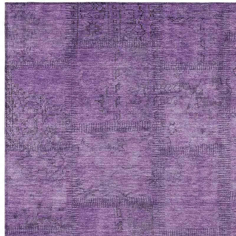 5' X 8' Purple Eggplant And Gray Patchwork Washable Indoor Outdoor Area Rug