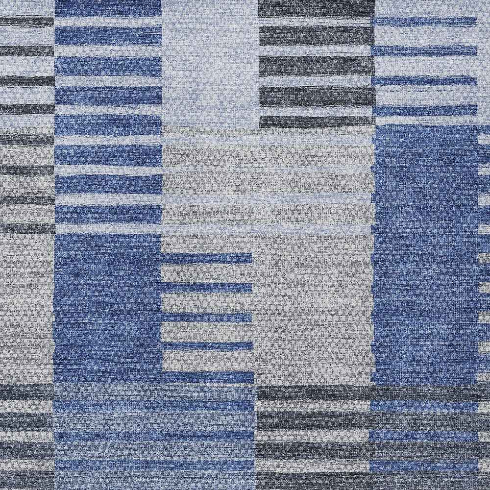 9' X 12' Denim Blue And Navy Blue Striped Washable Indoor Outdoor Area Rug
