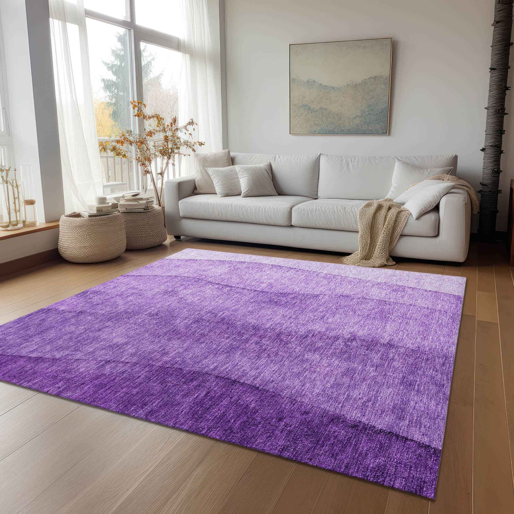 5' X 8' Purple And Lavender Ombre Washable Indoor Outdoor Area Rug