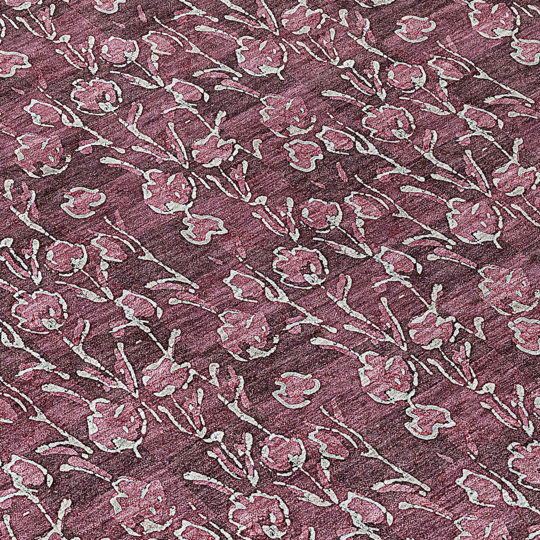 8' Merlot Mauve And Ivory Round Floral Washable Indoor Outdoor Area Rug
