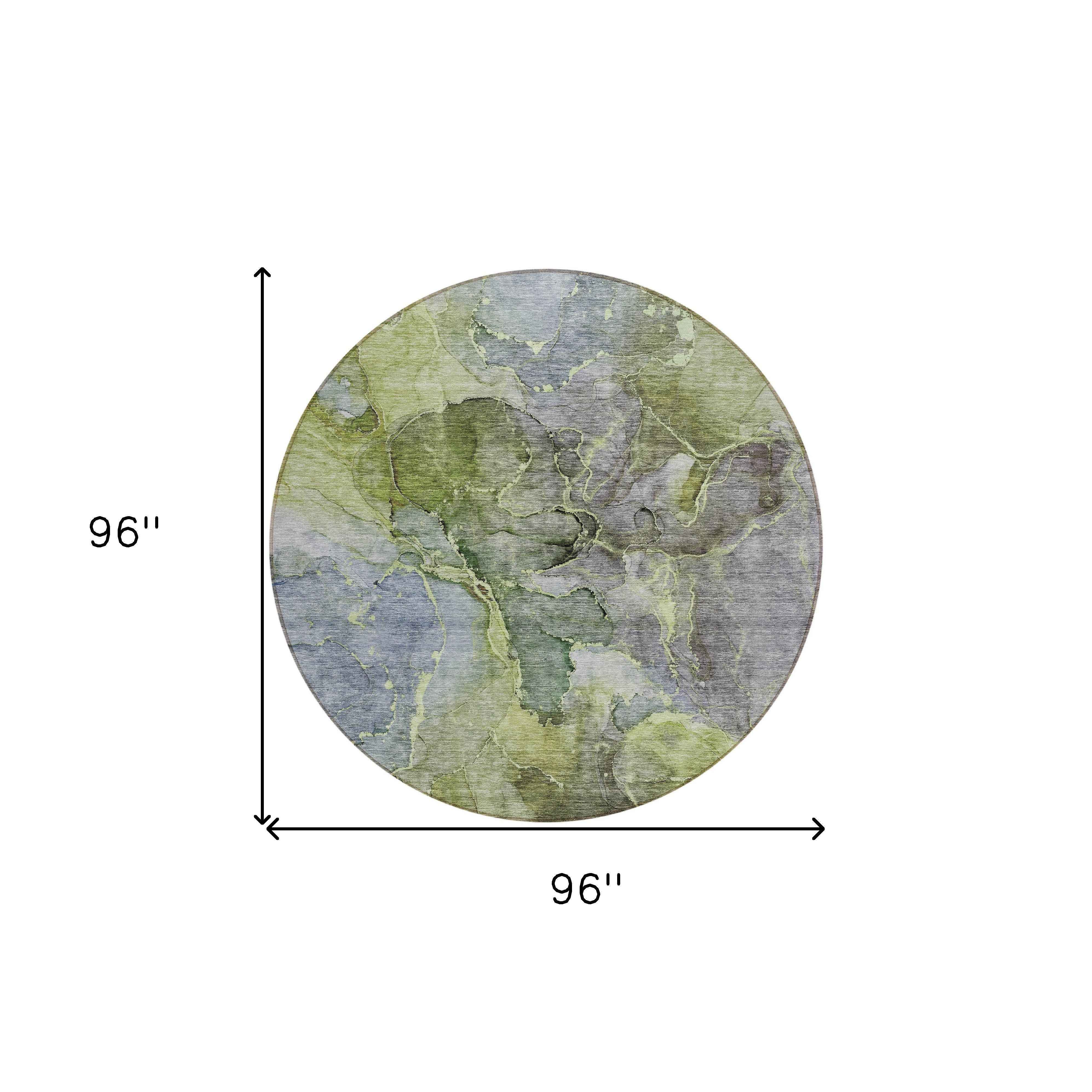 8' Olive Green And Gray Round Abstract Washable Indoor Outdoor Area Rug