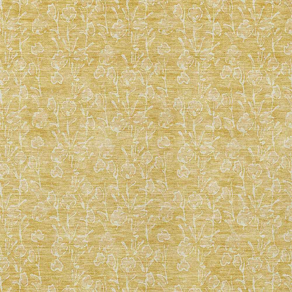8' X 10' Gold And Ivory Floral Washable Indoor Outdoor Area Rug