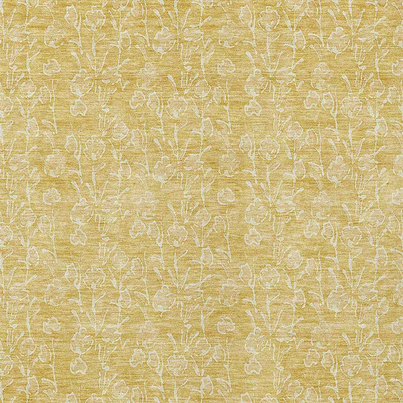 8' X 10' Gold And Ivory Floral Washable Indoor Outdoor Area Rug