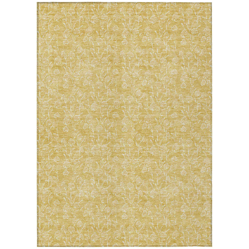 8' X 10' Gold And Ivory Floral Washable Indoor Outdoor Area Rug