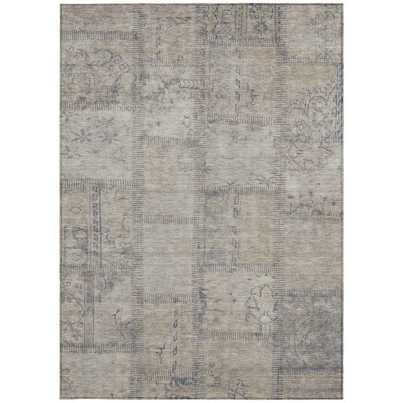 5' X 8' Beige Taupe And Brown Patchwork Washable Indoor Outdoor Area Rug