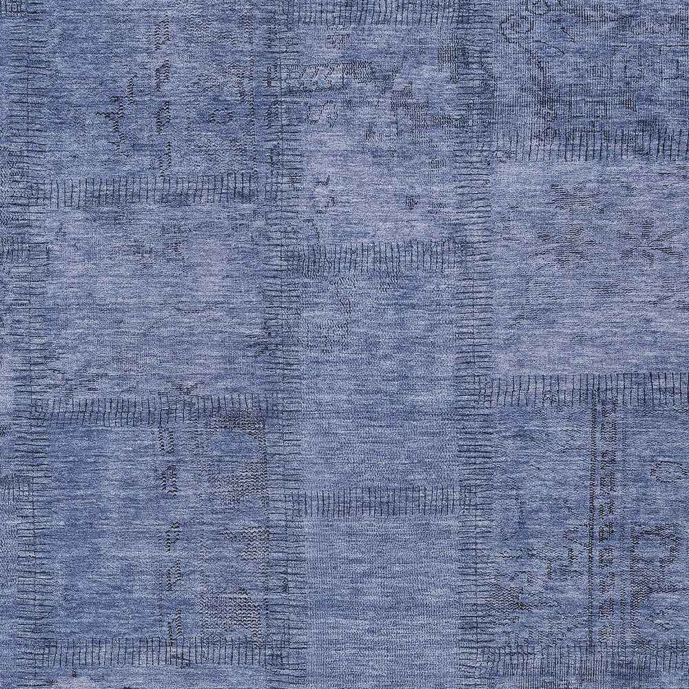 10' X 14' Denim Blue And Sky Blue Patchwork Washable Indoor Outdoor Area Rug
