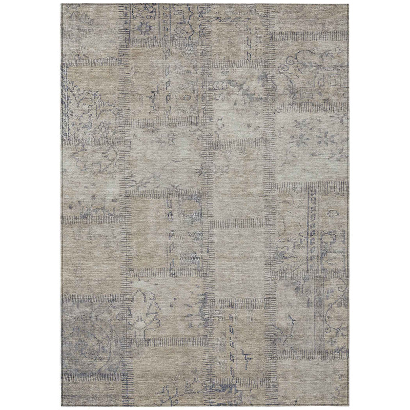5' X 8' Beige Taupe And Brown Patchwork Washable Indoor Outdoor Area Rug