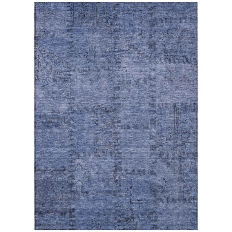 10' X 14' Denim Blue And Sky Blue Patchwork Washable Indoor Outdoor Area Rug