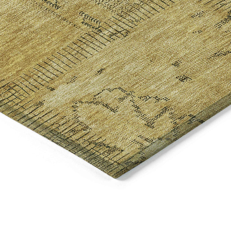 8' X 10' Gold Wheat And Gray Patchwork Washable Indoor Outdoor Area Rug