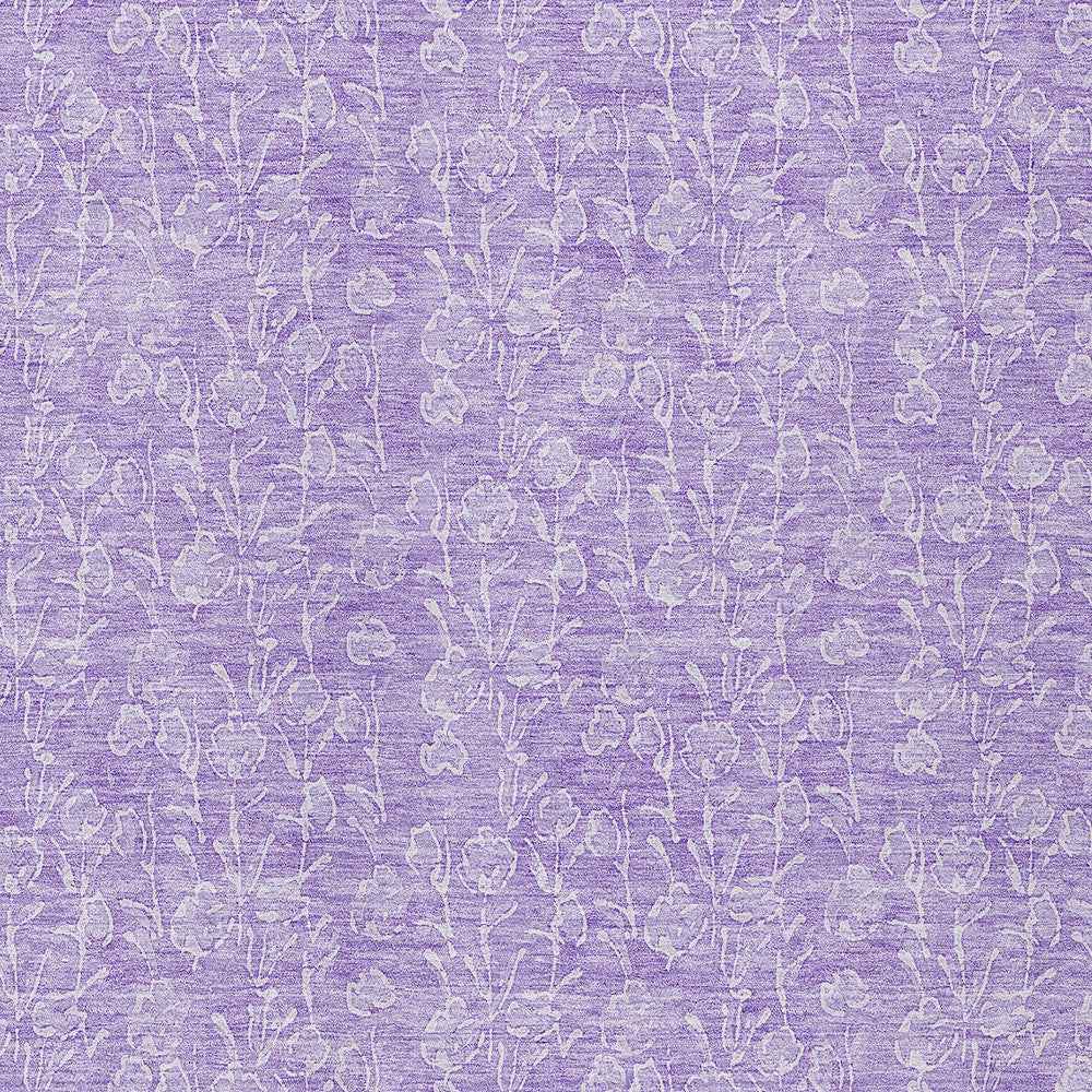 5' X 8' Lilac And Ivory Floral Washable Indoor Outdoor Area Rug