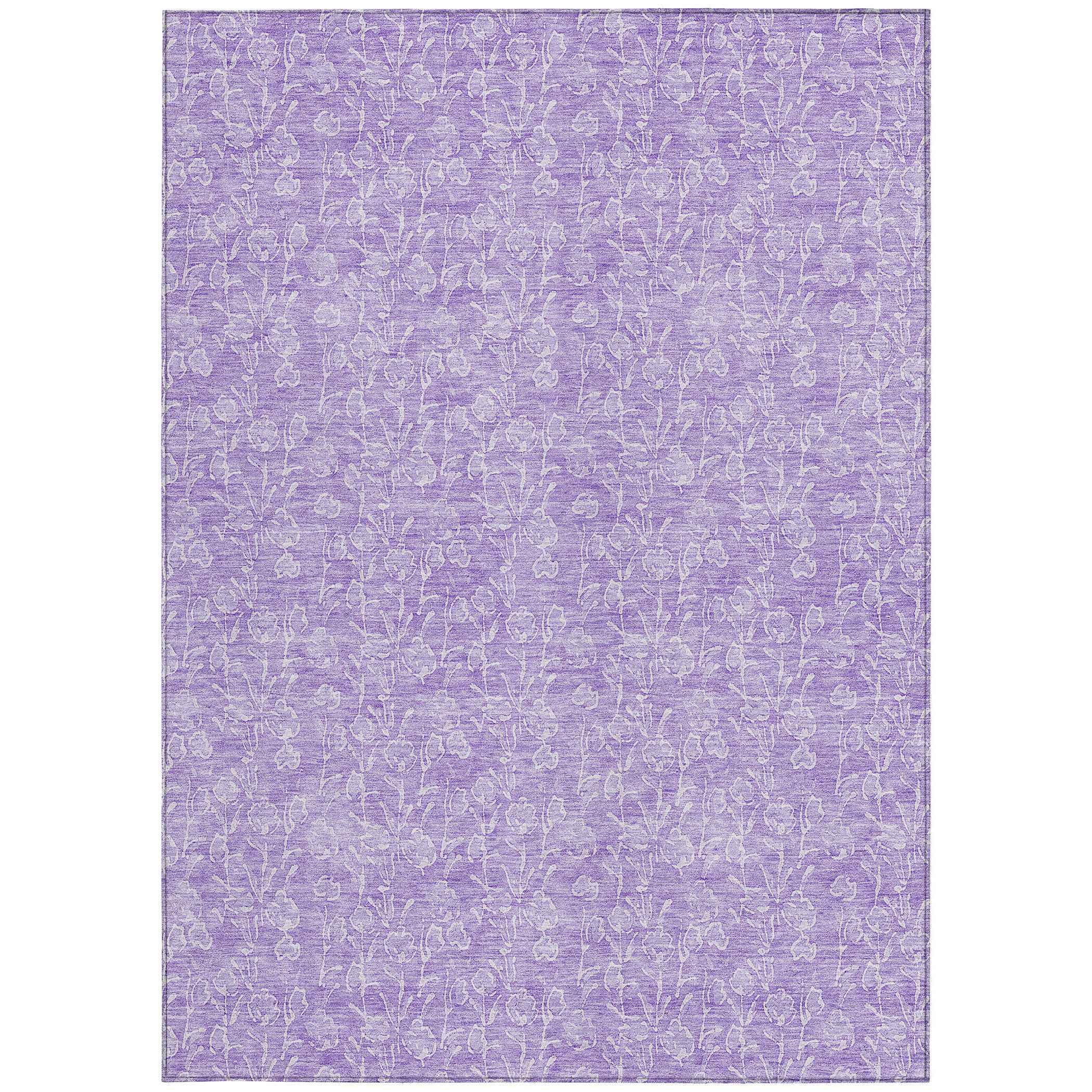 5' X 8' Lilac And Ivory Floral Washable Indoor Outdoor Area Rug