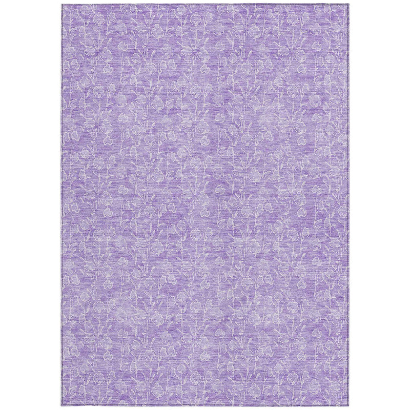 5' X 8' Lilac And Ivory Floral Washable Indoor Outdoor Area Rug
