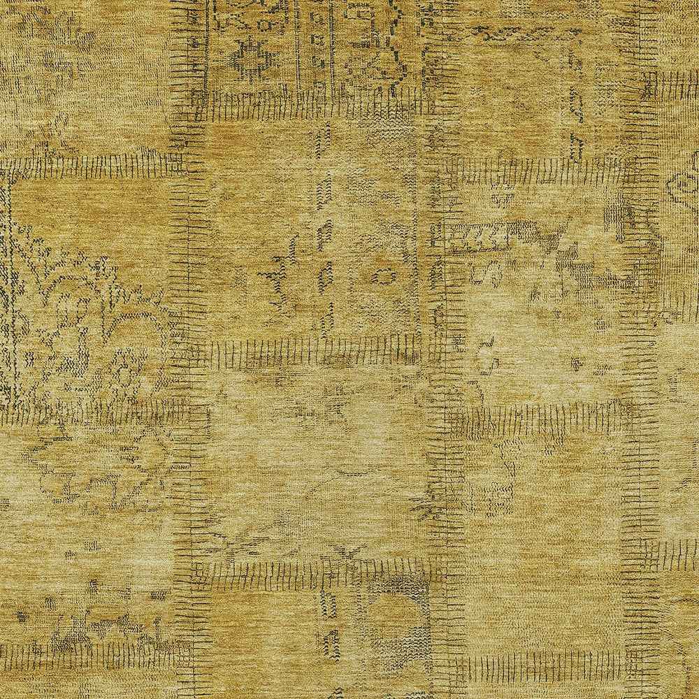 8' X 10' Gold Wheat And Gray Patchwork Washable Indoor Outdoor Area Rug