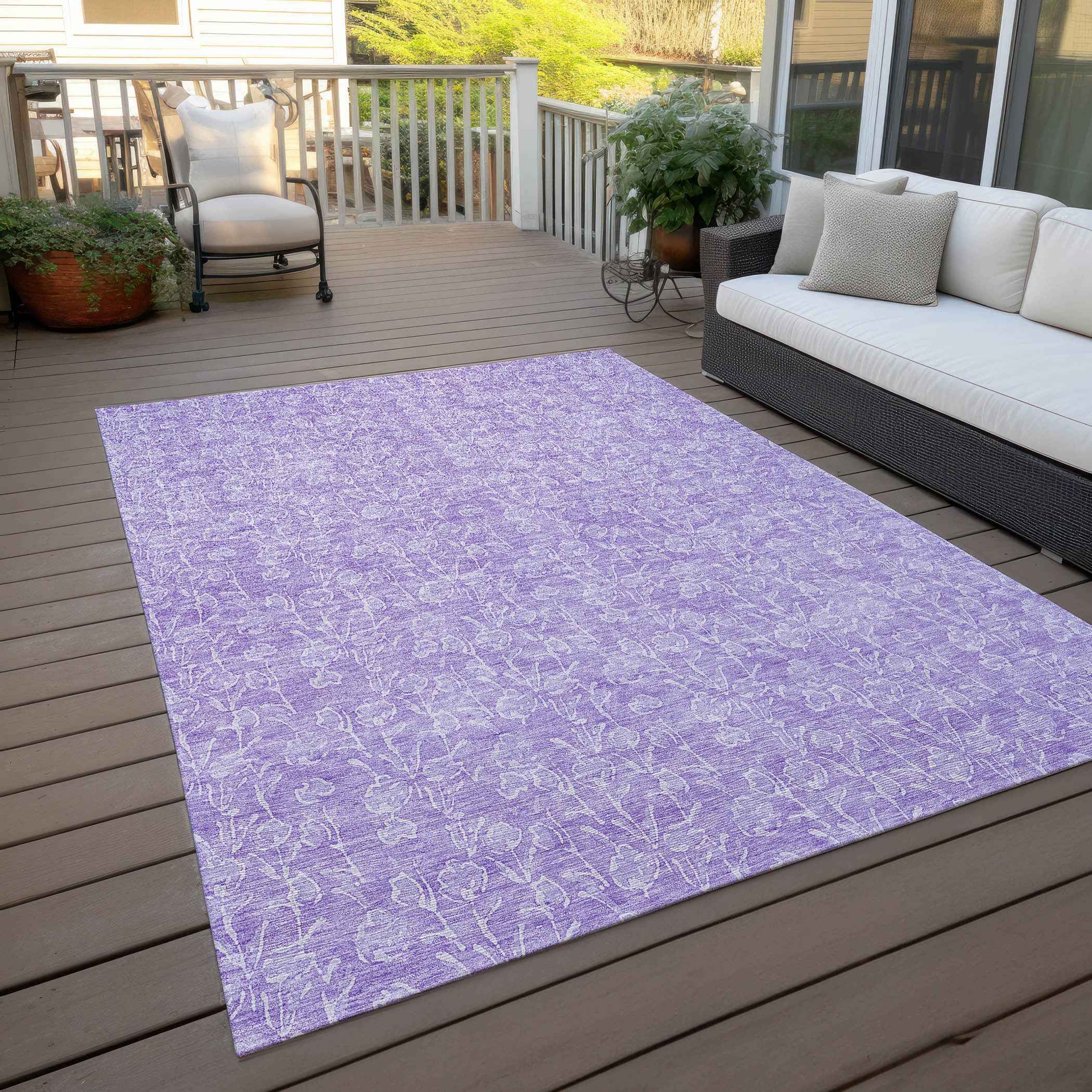 3' X 5' Lilac And Ivory Floral Washable Indoor Outdoor Area Rug
