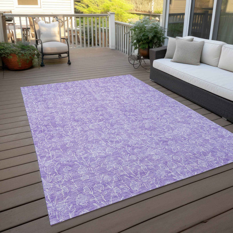3' X 5' Lilac And Ivory Floral Washable Indoor Outdoor Area Rug