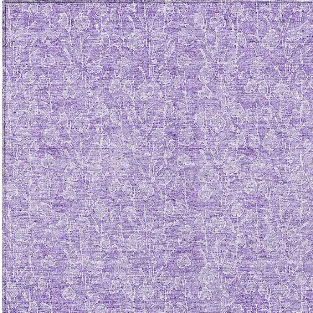 3' X 5' Lilac And Ivory Floral Washable Indoor Outdoor Area Rug